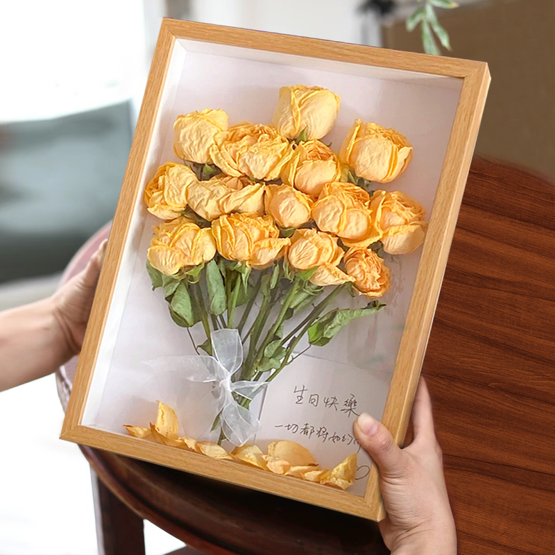 Three-Dimensional Hollow Specimen Frame DIY Handmade Qixi Festival Photo Frame Display Stand Rose Clay Dried Flower Preservation Frame for Eternal Preservation
