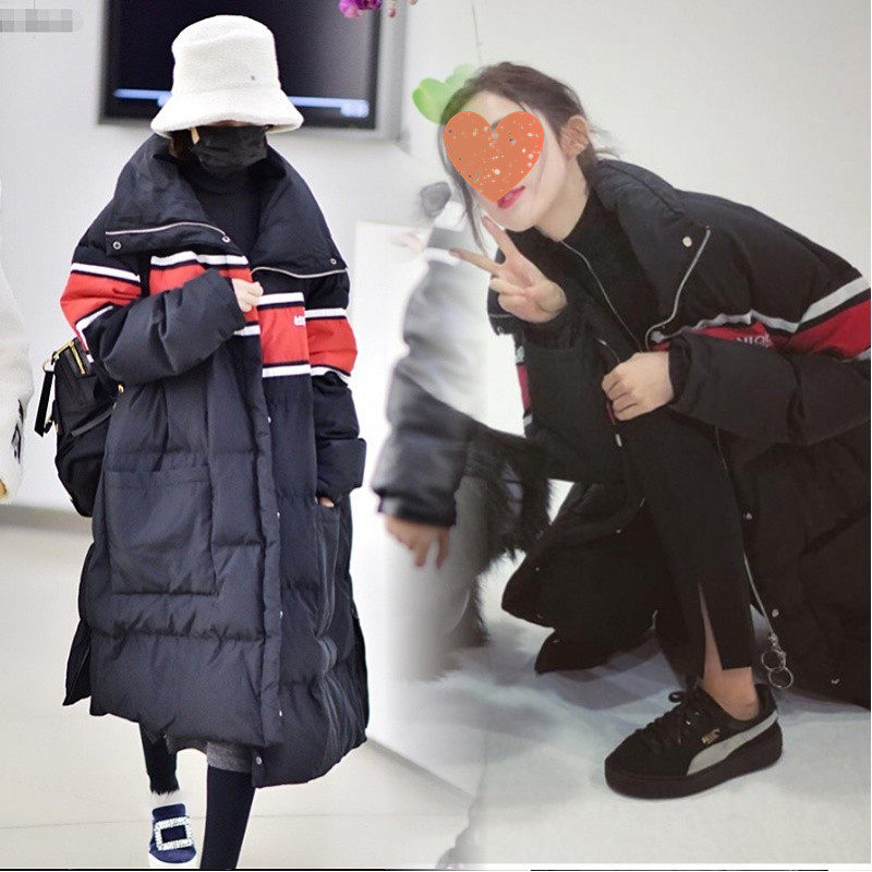 Zhao Liying Guolina Za star with the same winter down duvet white duck duvet middle long couple loose over knee coat