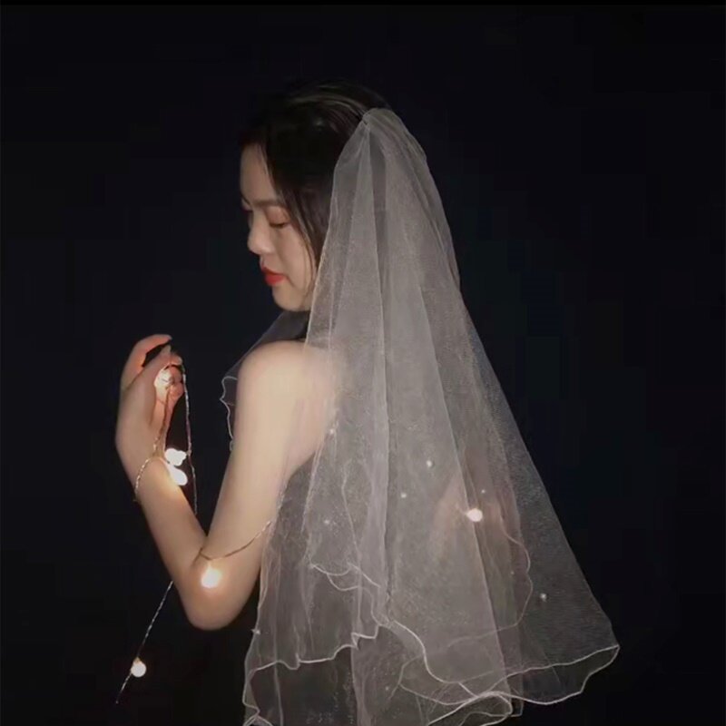 Bride veil female retro wedding wedding veil headdress Xian Sen series short champagne color net red photo props