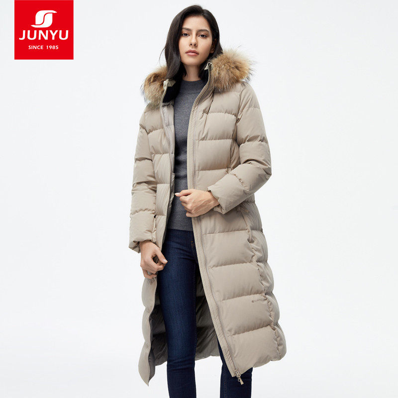 Junyu outdoor goose down jacket women's knee-length long version 800 poncho autumn and winter thickened warm goose down coat F52058