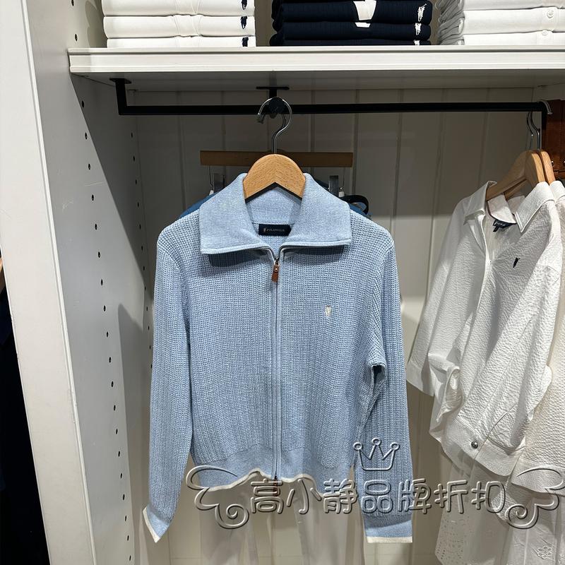 Polowalk Genuine Autumn and Winter Old Money Style Lapel Blue Sweater Knitted Cardigan for Women B1Gw61580533