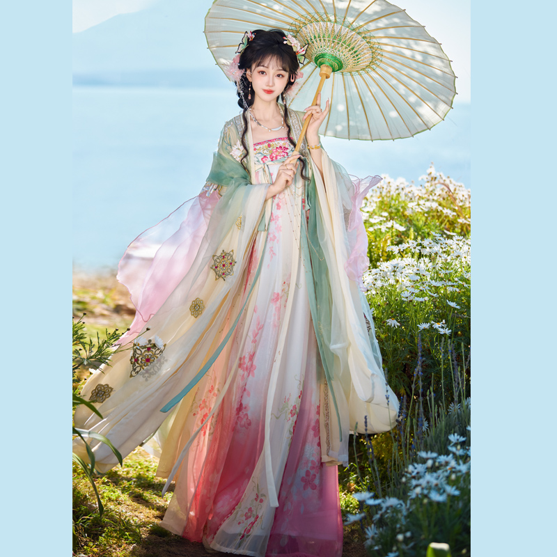 尚雲汐オリジナル漢服婦人「春の夜明け」新型唐風胸丈スカート刺繍大袖シャツ春夏スーツ