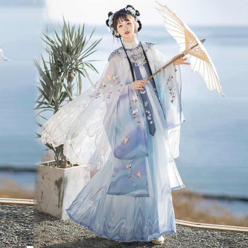 裳云兮玉蝴蝶原创汉服女明制云肩齐腰褶裙轻薄透披风绣花中秋春夏