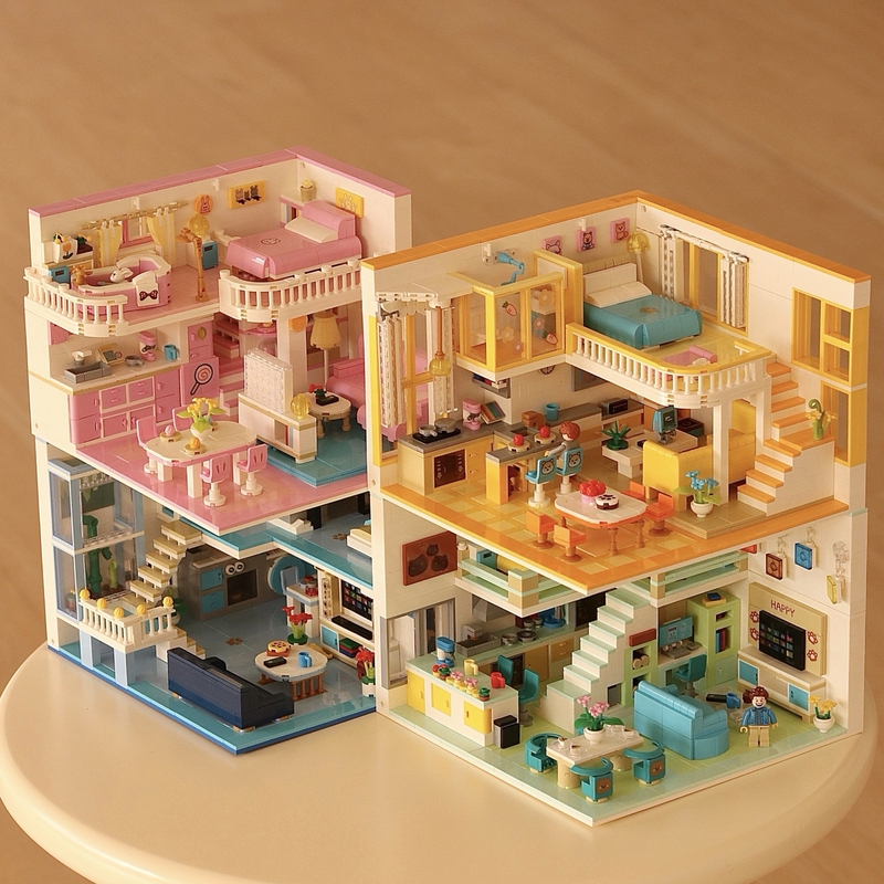 Trendy Street Scene Chinese Building Blocks Mini Shop Cabin Assembled Apartment Creative Pretend Play Toys Gift for Girls