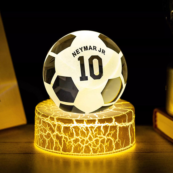 Graduation Season Birthday Gift for Boys Cristiano Ronaldo Messi Football Basketball Crystal Ball Luminous Crystal Ornament Souvenir