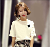 2020 Summer new pure cotton short sleeve t-shirt womens clothing Fashion Korean version loose 100 lap half sleeves on top of clothes