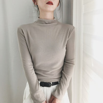 Gush bottom shirt woman half height collar 2020 autumn winter new Korean version white inner lap jacket 100 lap tight t-shirt