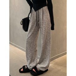 Wide-leg pants for women spring and autumn 2024 new style drapey loose bf lazy black and white diagonal striped casual straight sports pants summer