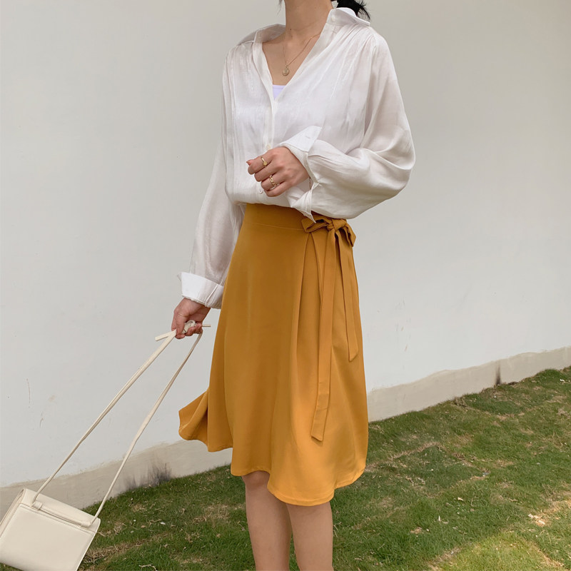 Half-body dress Women in summer 2020 Long version of women High waist Large size Slim Fit Slim Short Skirt Snowspun Butterfly Knot A