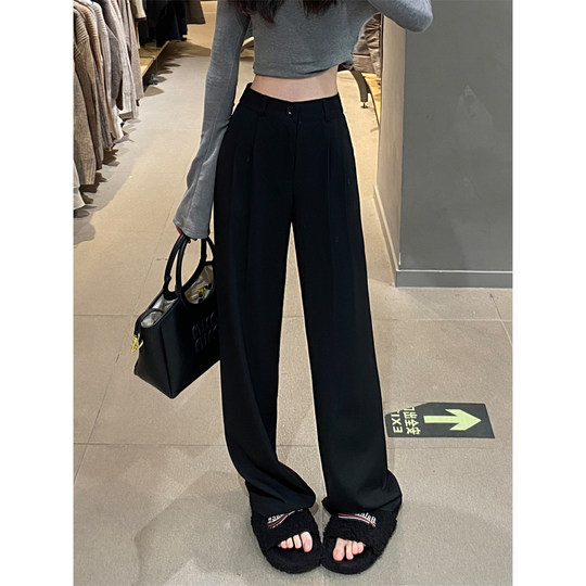 Gray suit pants for women spring and summer 2024 new style high-waist drape loose casual straight wide-leg pants