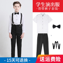 Childrens white shirt black pants suit Short sleeve shirt for boys summer dress student flower childs dress