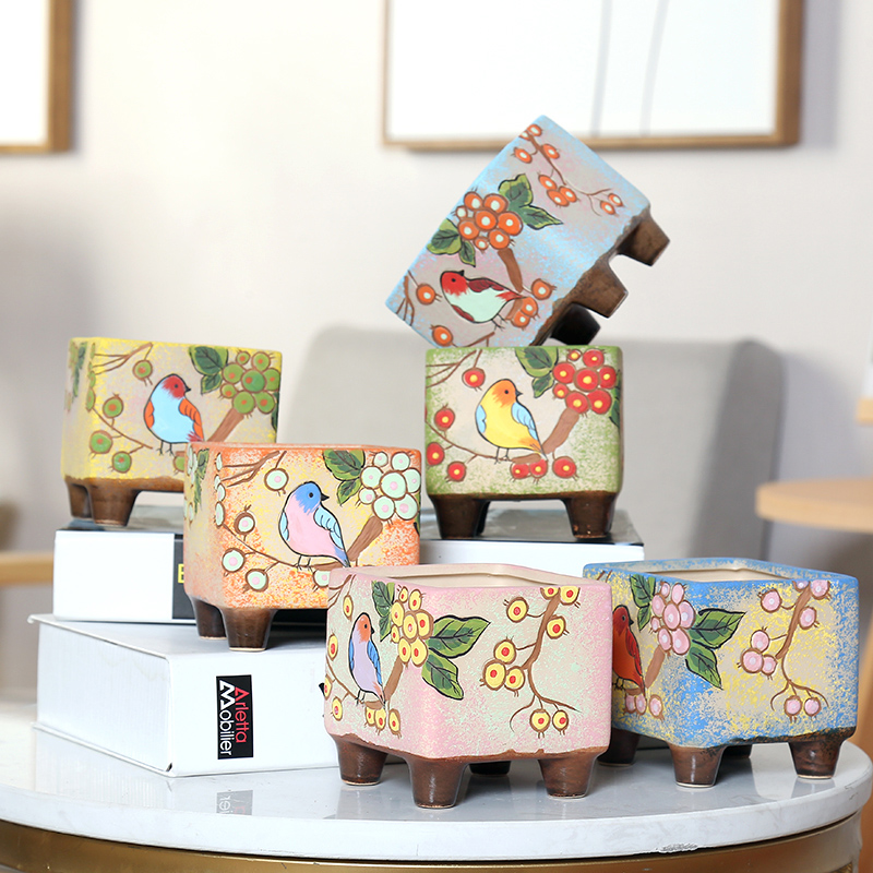 End fleshy flowerpot ceramic specials Korean hand - made birds through basin unit interior pockets pottery flowerpot more than meat