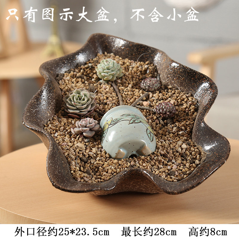 End fleshy indoor individuality creative coarse pottery flowerpot ceramics breathable special package mail large - sized large - diameter platter