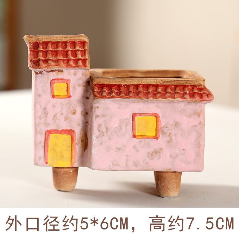 End coarse pottery breathable individuality creative ceramic flowerpot more meat meat meat flower POTS, small house tulou flowerpot