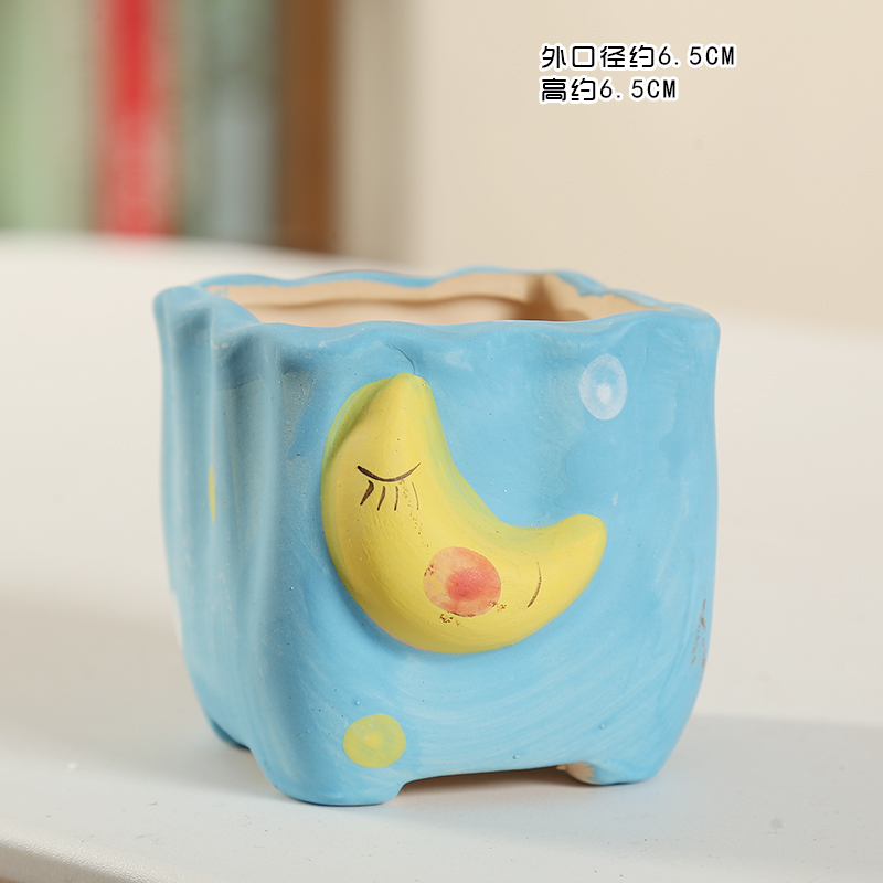 End of lovely stars, the moon ceramic flowerpot more meat individuality creative thoroughly with tao discounted plant blue coloured drawing or pattern