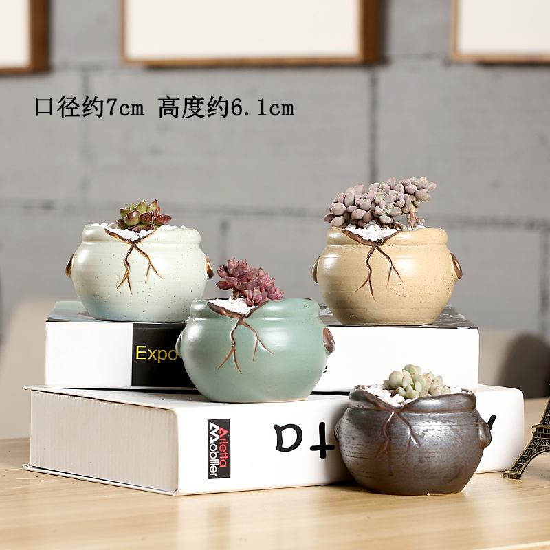 End flowerpot ceramic sale indoor the plants, fleshy meat meat clearance diameter platter small flower pot in coarse pottery