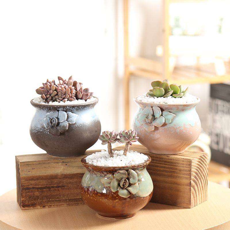 End pinch flower fleshy flowerpot ceramic interior flesh POTS coarse pottery glaze flower POTS, large diameter large flow