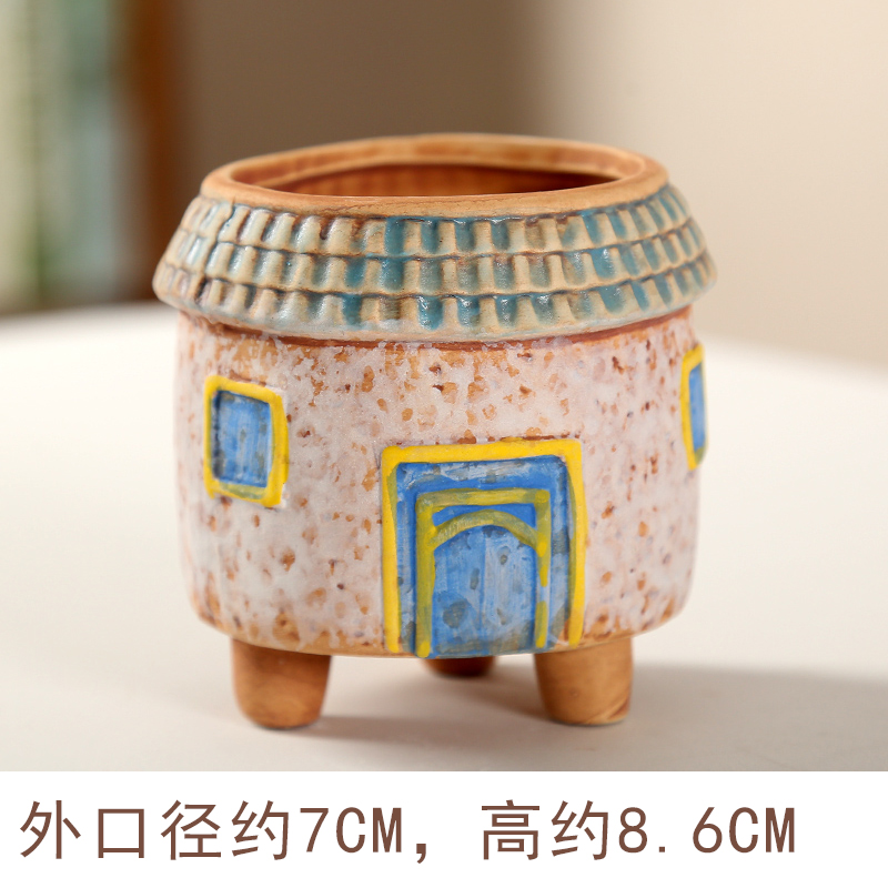 End coarse pottery breathable individuality creative ceramic flowerpot more meat meat meat flower POTS, small house tulou flowerpot