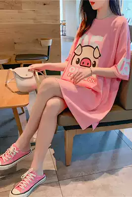 Hong Kong big T-shirt women's long version of the lower body play missing shirt casual loose T-shirt T-shirt skirt lazy clothes tide