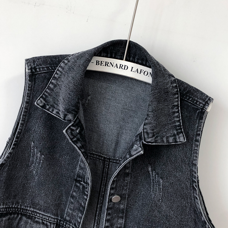 Black Denim Vest for Women, Thin Vintage Korean Style, 2025 Spring and Autumn Casual Oversized Jacket, Short Sleeveless Vest