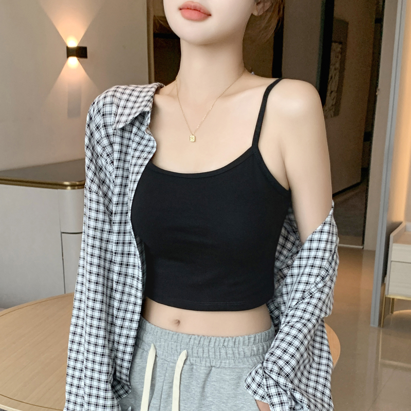 Pure Cotton Ribbed Camisole for Women, Short Style for Spring, Summer, and Autumn, Anti-Exposure, Slim Fit, Crop Top Undershirt