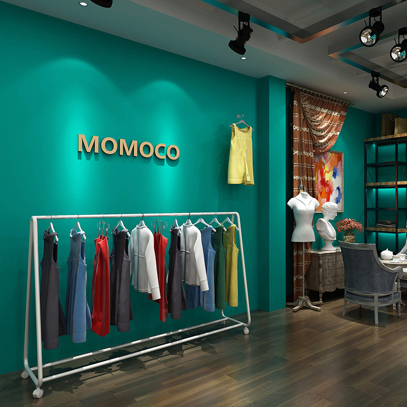 Wallpaper Self-adhesive Nordic Peacock Blue Green Pure Color Clothing Shop Background Wall Bedroom Living Room Waterproof Thickened Wallpaper Paste