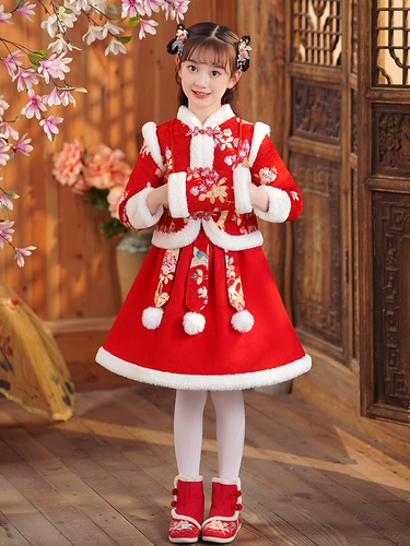 Зимнее детское ханьфу, флисовая зимняя юбка, платье