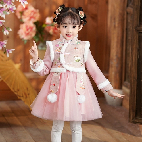 Зимнее платье, детский наряд маленькой принцессы, юбка, пуховик