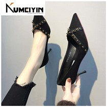 2020 womens pointed shoes with black high heels and single