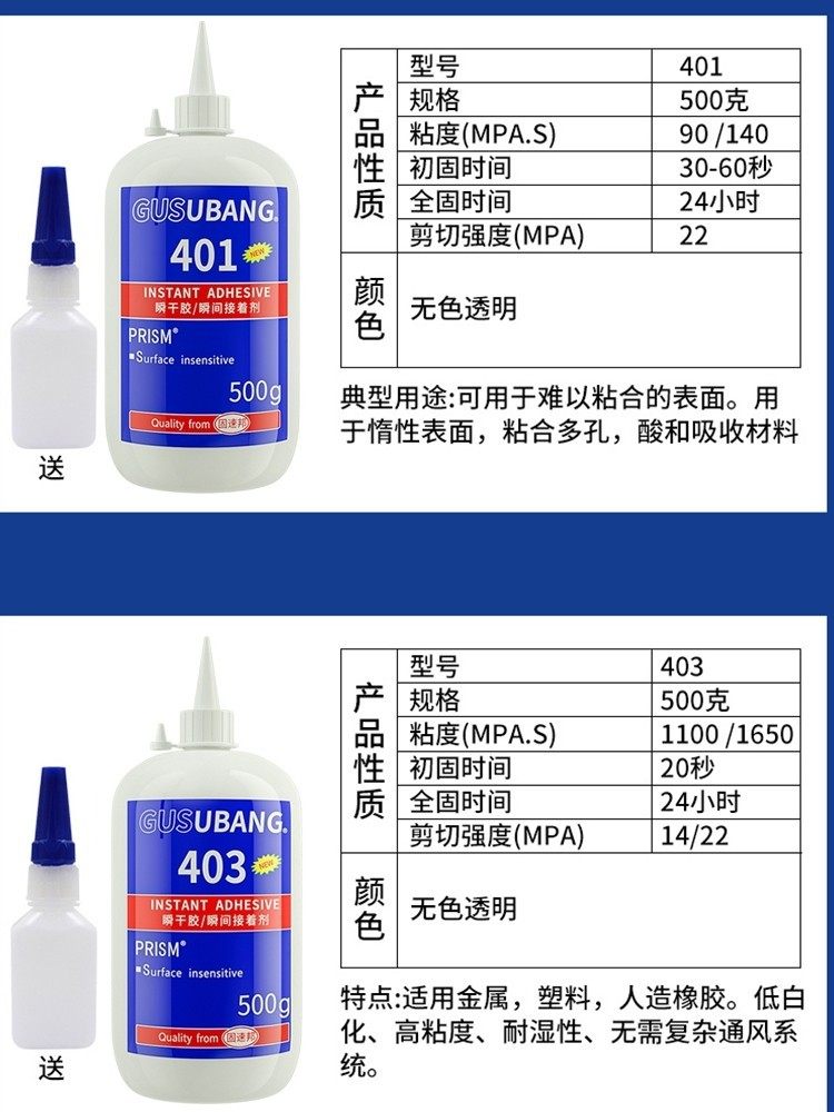 Gusubang Large Bottle 401 403 406 495 502 Glue Strong Universal Multi-Functional Genuine Adhesive for Plastic, Metal, Rubber, Wood, Ceramic, Glass, Special Glue, Quick-Drying Adhesive 500g