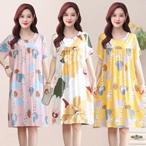Cotton silk pyjamas woman big code 200 catty for women 2021 The new one-piece dress in a dress for a long time in the summer