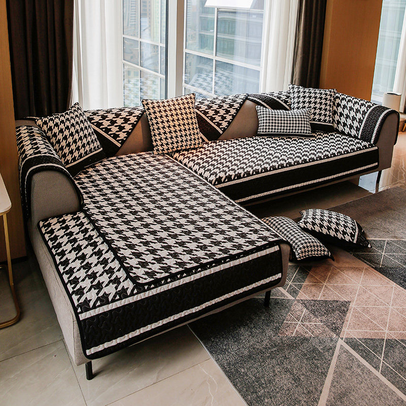 Minshun houndstooth sofa cushion black strip modern minimalist u-shaped sofa cushion high-end sofa cushion light luxury sofa cover