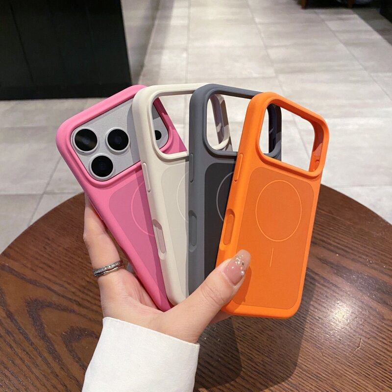 New Liquid Silicone Fine Ring Magnetic Case Suitable for Apple 17 Pro Max, Anti-Drop, Niche Couple Style, Ins Double-Layer Fine Ring Magnetic Wireless Charging iPhone 17 Pro Integrated Camera Button