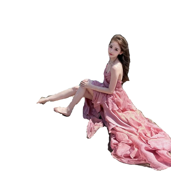 Pendida Beach Travel Photo Shoot Vibe Beach Dress for Women, Super Fairy-Like, Asymmetrical Backless Halter Neck Strap Dress