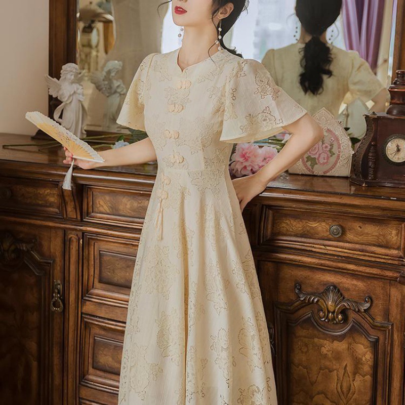 2021 autumn French Chinese style girl young model modified cheongsam gentle fairy dress Mori dress