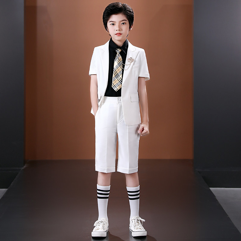 Children's catwalk suit boy host dress daily short-sleeved small suit suit piano performance costume handsome and trendy