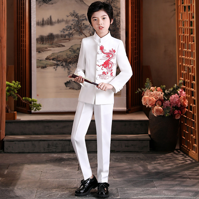 Children's Zhongshan suit handsome Chinese style Xianglong embroidery small suit boy host dress show show