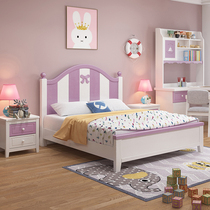 Cartoon solid wood childrens bed girl princess bed 1 2 meters 1 5 household storage single bed girl room environmental protection furniture