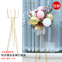 Opening flower basket metal tripod European iron shelf solid wood carbonized Korean wooden mesh red balloon barley barley