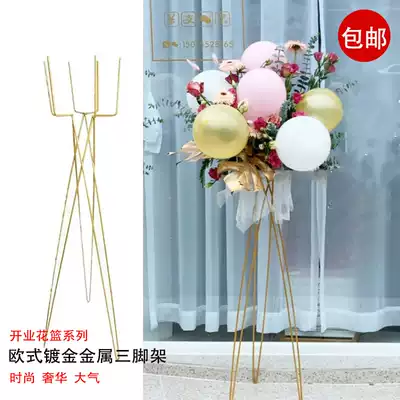 Opening flower basket Metal tripod European-style wrought iron frame Solid wood carbonized Korean wood net red balloon big wheat