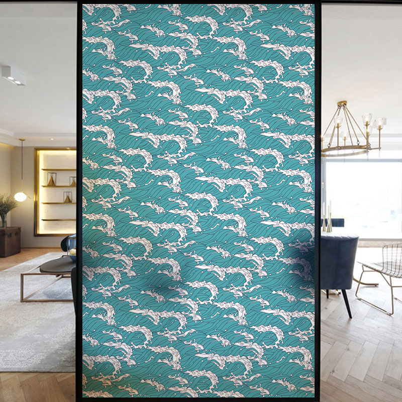 Window Frosted Glass Film Japanese Wave Ripple Japanese Cuisine Shop Kitchen Shift Door Self-Adhesive Optical Sticker