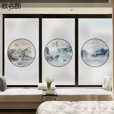 Glass film Chinese style window film Sliding door translucent opaque electrostatic frosted film Landscape painting Chinese style