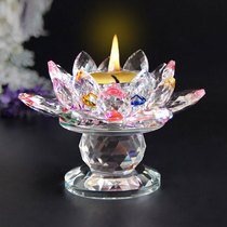 Buddha front lamp ornaments crystal glass lotus lamp holder household Buddha long light Crystal Lotus candle holder
