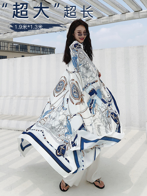 Summer Thin Silk Scarf for Women, Extra Large, Multi-Functional, Suitable for Wearing Outside, Sun Protection Shawl for Sanya Beach Vacation, Beach Towel, Gauze Scarf