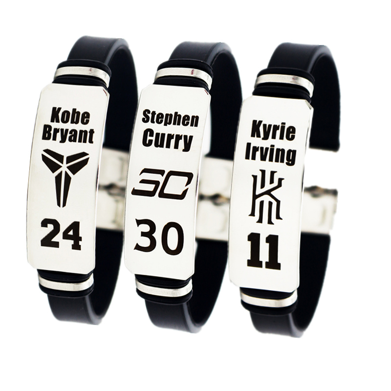 Basketball Star Bracelet Kobe Curry Irving James Durant Silicone Sports Wristband Metal Commemorative Adjustable
