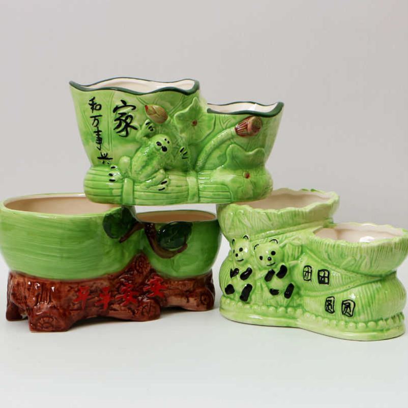 Classic ceramic flower coarse pottery contracted green plant rich tree flower pot double expressions using basin flowerpot pack mail conjoined flowerpot more than meat