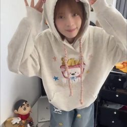American-Style Embroidered French Fries Puppy Hoodie for Women 2025 New Autumn Loose Fit Junior High School Student Top Hoodie Jacket
