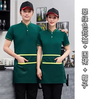 Зеленый комплект, фартук, шапка, 2023, короткий рукав, 3 предмета