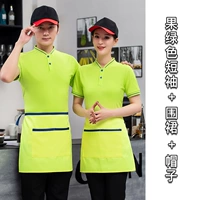 Зеленый комплект, фартук, шапка, 2023, короткий рукав, 3 предмета