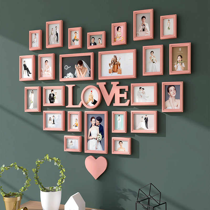 Heart-Shaped Photo Wall Decoration Wall Children's Photo Album Wall Family Photo Wall Frame Wall Hanging Creative Combination No Drilling Required